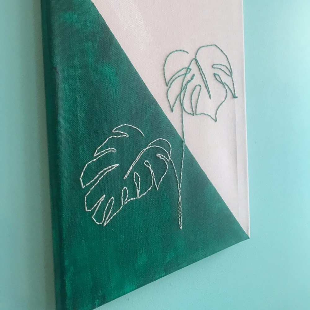 Embroidered Green & White Canvas